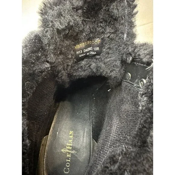 Cole Haan Waterproof Henson Wedge Black Leather Shearling Genuine Sheep sz 10B - Picture 10 of 10